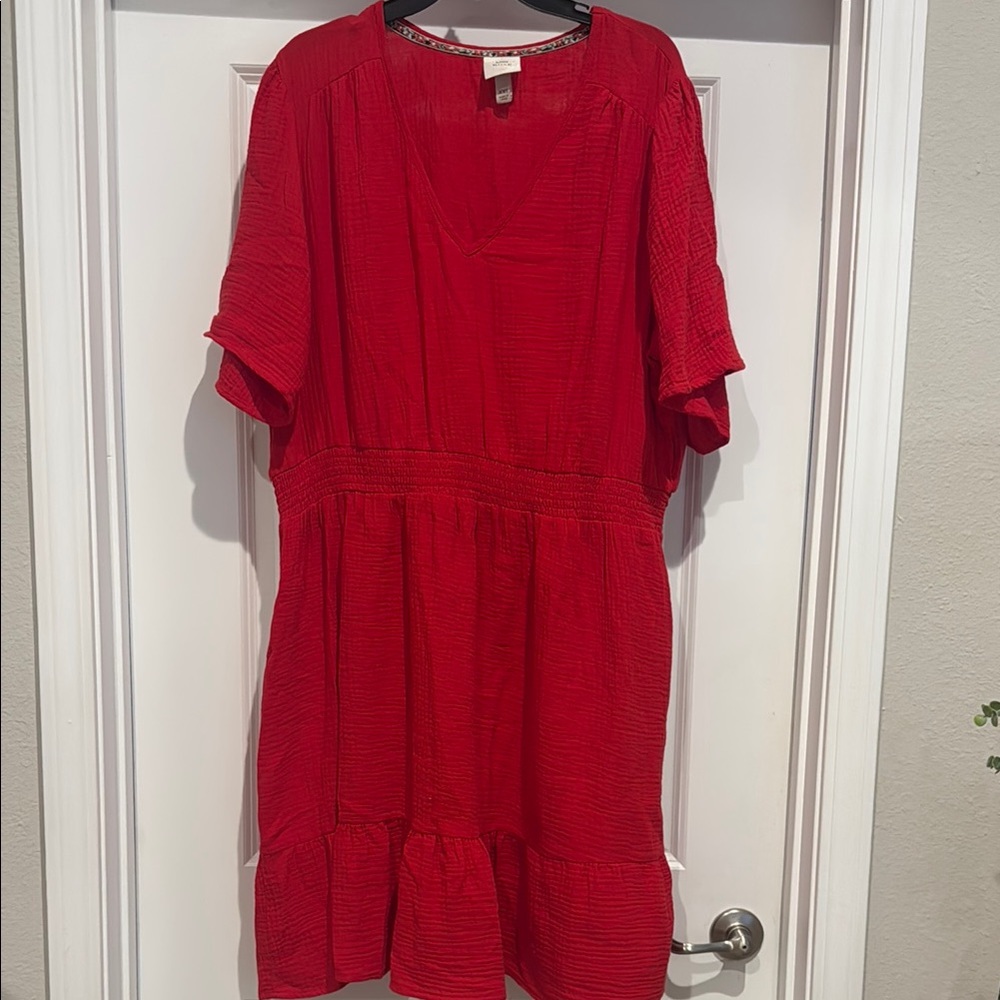 Knox Rose Red Pleated Midi Sundress with Flutter Sleeves